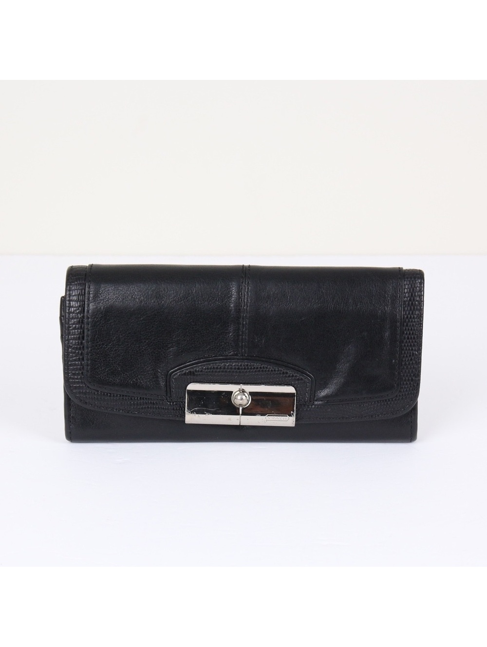 Vintage Coach Kristin Black Leather Slim Envelope Wallet with Silver Hardware